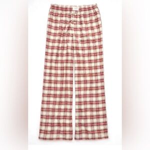 American Eagle Outfitters Red,Green and Cream Plaid Wide Leg Lounge Pants